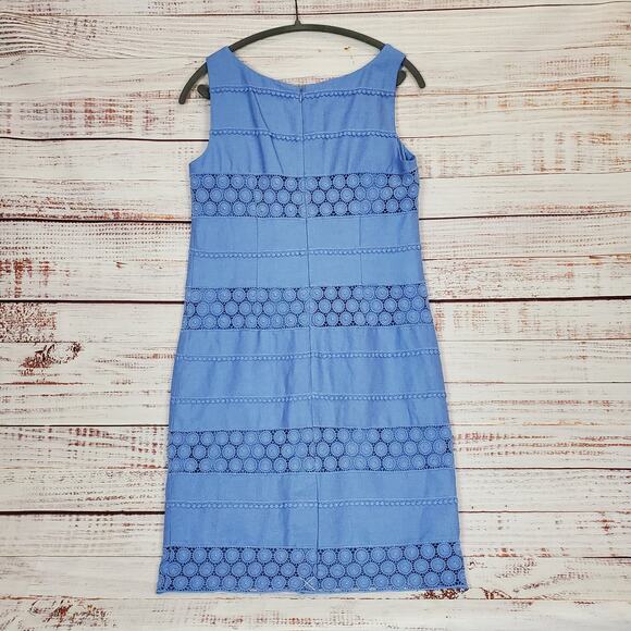 Talbots Sleeveless Linen Blend Tank Dress 4 Periwinkle Blue Crochet Lace Coastal - Picture 2 of 12